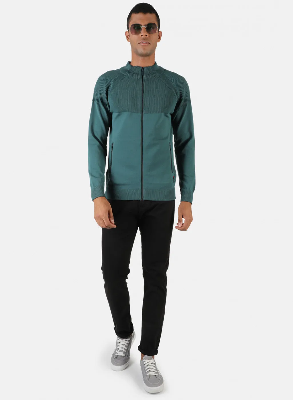 Men Sea Green Solid Pullover