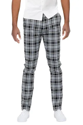 Mens Black Grey Plaid Slim Fit Trouser Pants