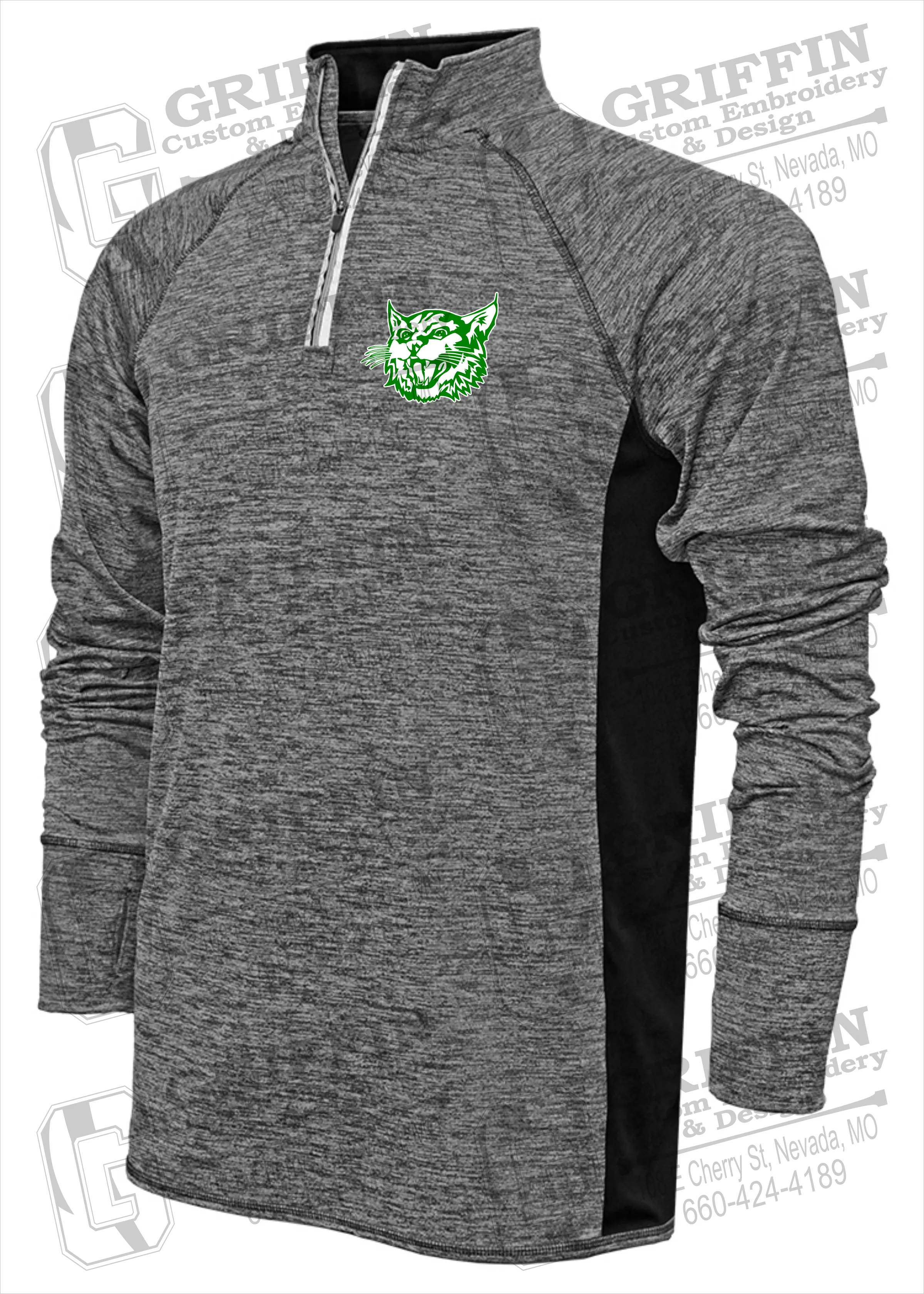 Men's Dry-Tek Heather 1/4 Zip - Bronaugh Wildcats Logo