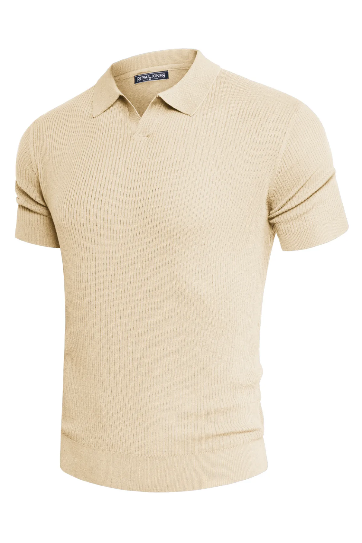 Men's Polo Shirt Ribbed Textured V Neck Knit Polo Shirts