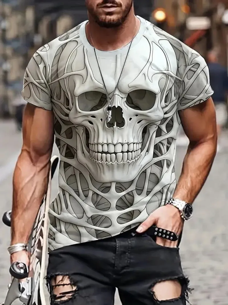 Men's Skull T 3D Digital Print Short Sleeve Crew Neck.