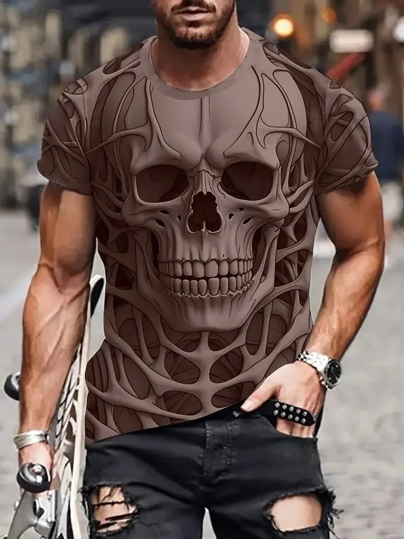 Men's Skull T 3D Digital Print Short Sleeve Crew Neck.