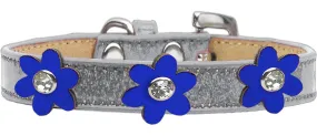 Metallic Flower Ice Cream Collar Silver With Metallic Blue Flowers Size 16