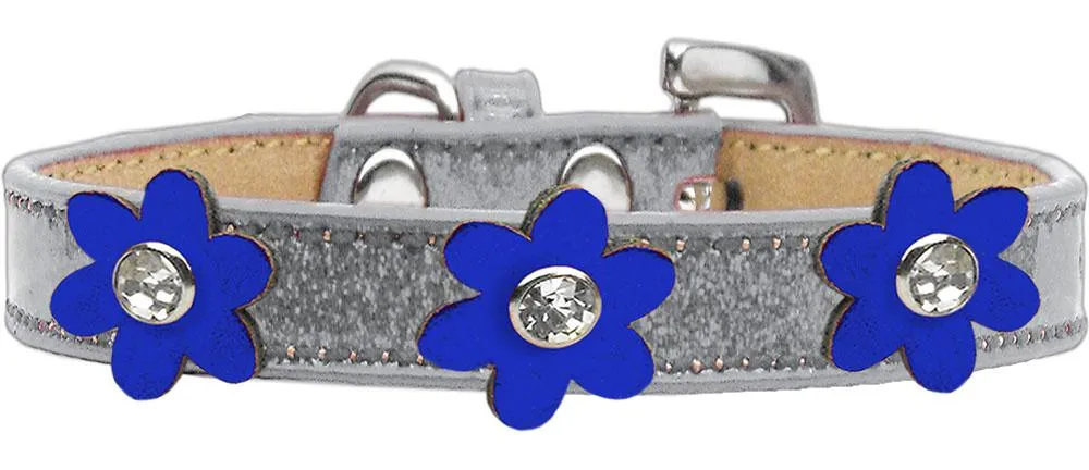 Metallic Flower Ice Cream Collar Silver With Metallic Blue Flowers Size 16