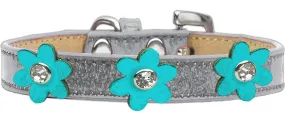 Metallic Flower Ice Cream Collar Silver With Metallic Turquoise Flowers Size 10