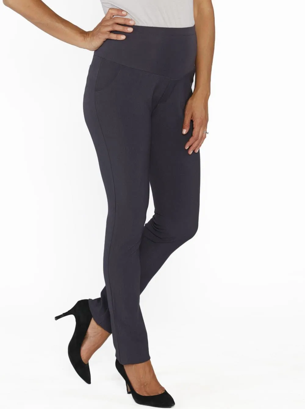 Mid Waist Maternity Straight Leg Pants in Dark Grey