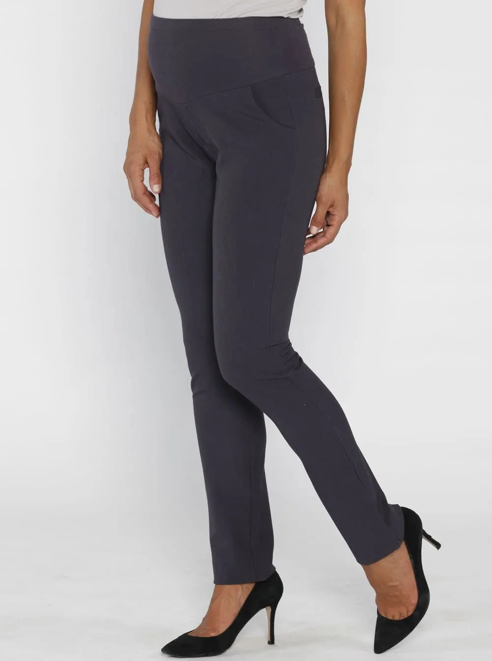 Mid Waist Maternity Straight Leg Pants in Dark Grey