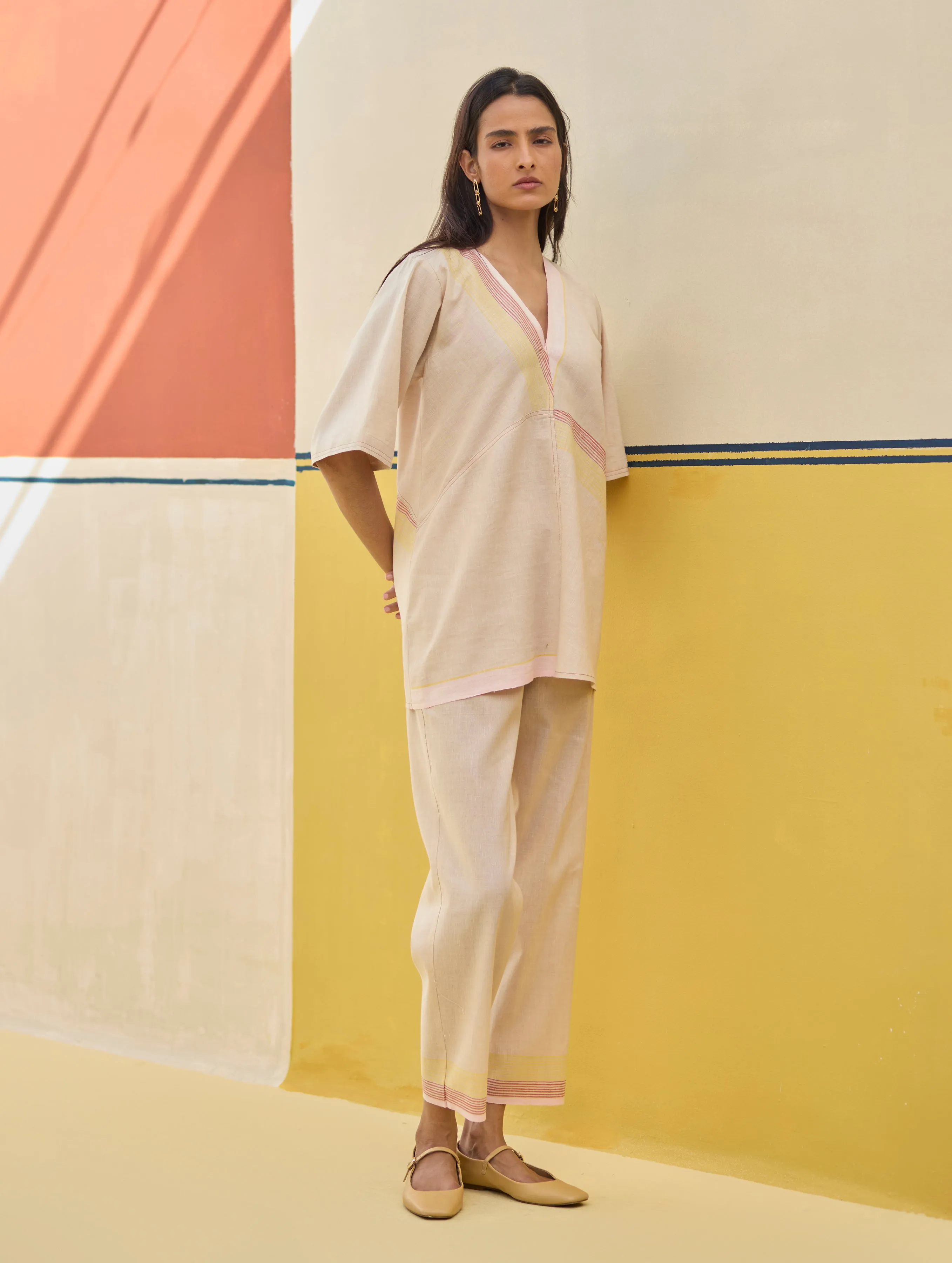 Moriko Border Linen Co-ord Set - Sand