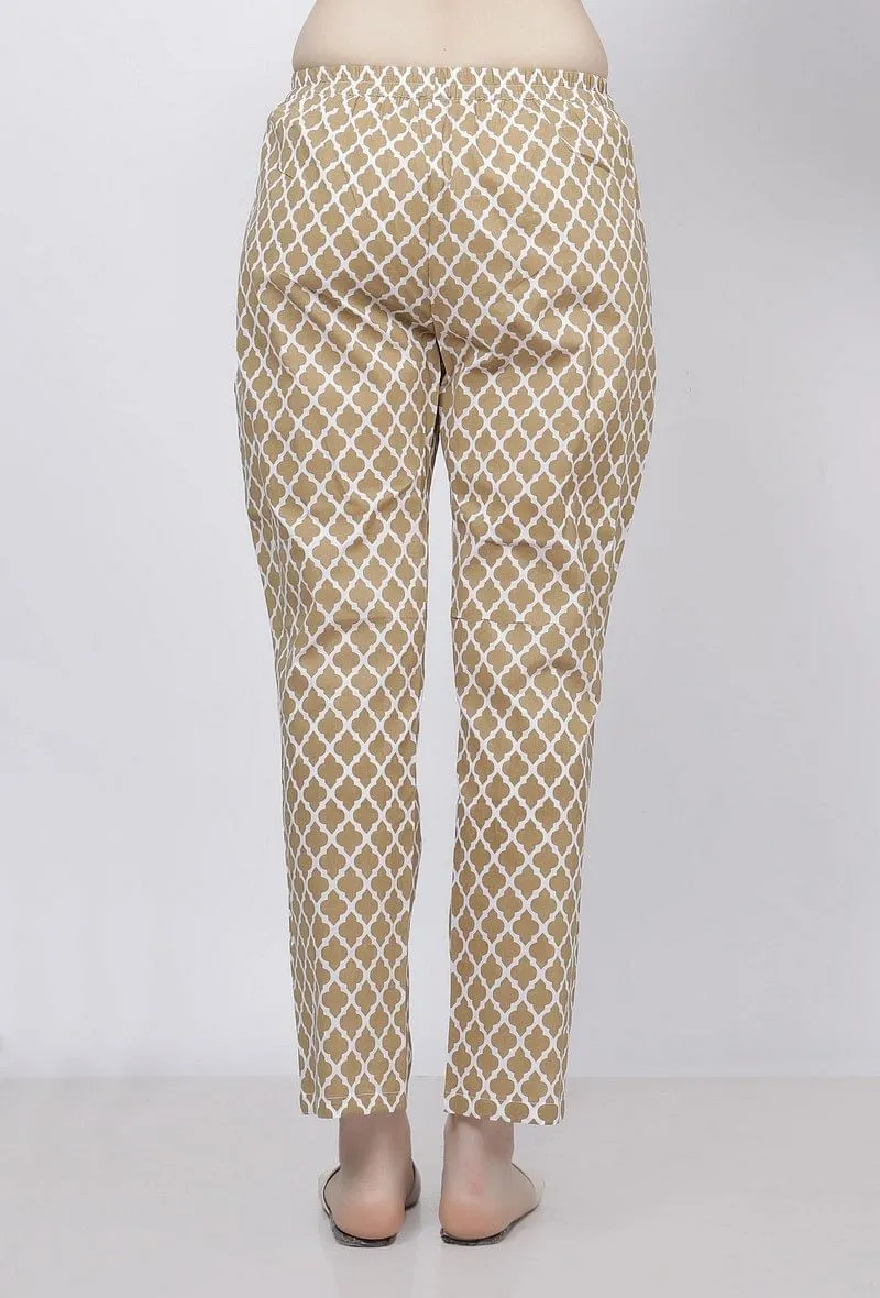 Muse Brown Quatrefoil Hand-Block Printed Cotton Pants