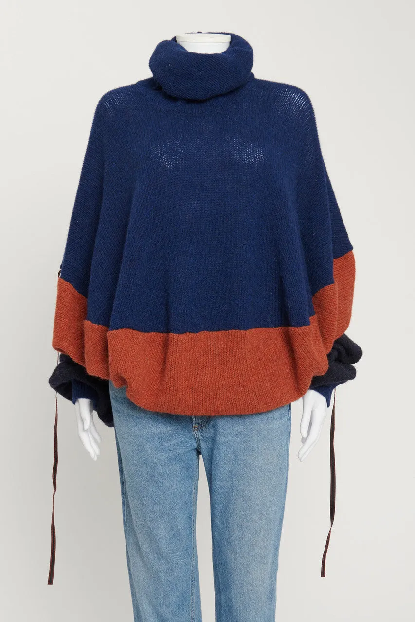 Navy Blue and Burnt Orange Wool Preowned Oversized Jumper