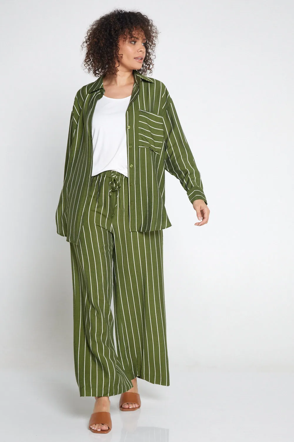 Neave Shirt - Green/White Stripe