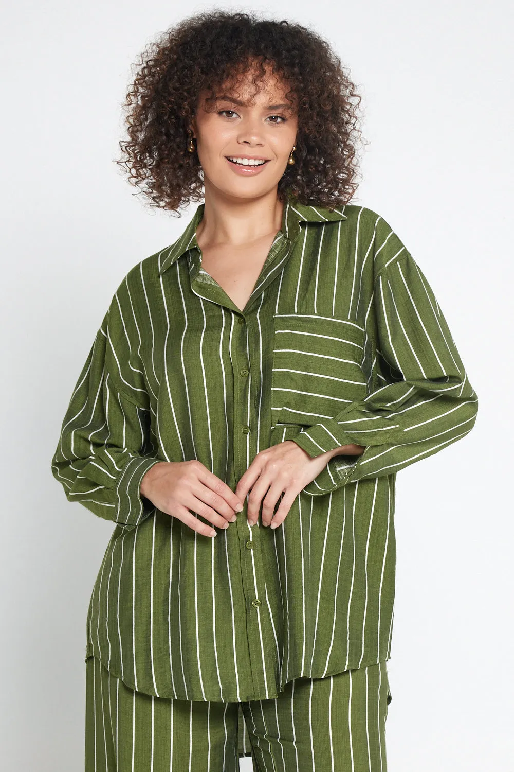 Neave Shirt - Green/White Stripe