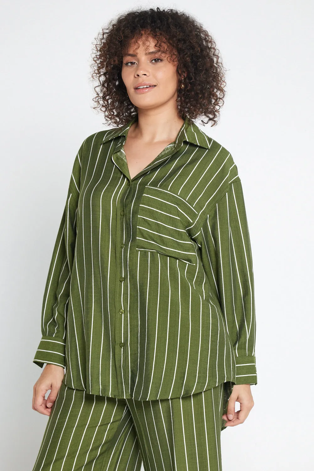 Neave Shirt - Green/White Stripe