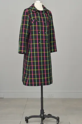 Neon Pink and Green Windowpane Mod Vintage Coat