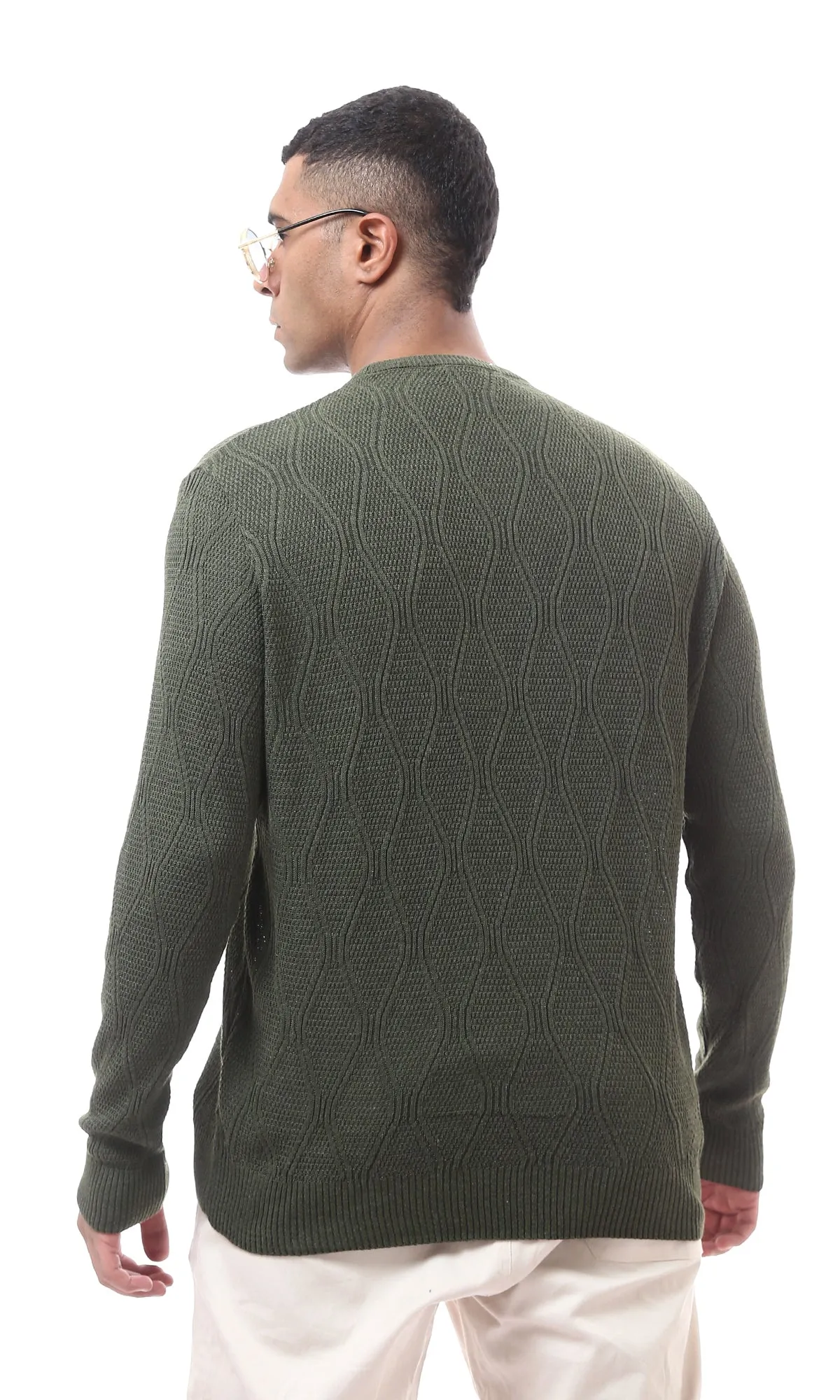 O174396 Crew Neck Slip On Dark Olive Lightweight Pullover