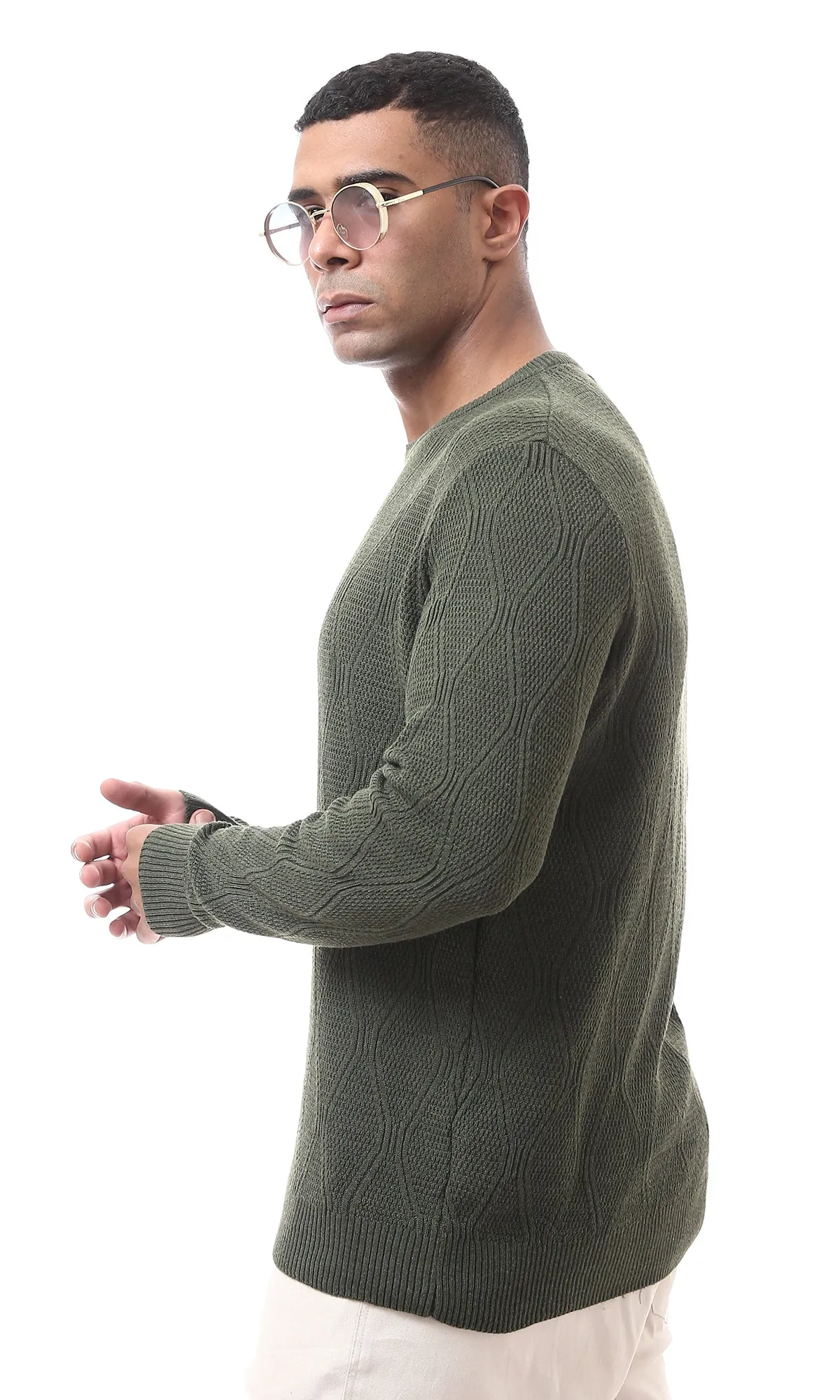 O174396 Crew Neck Slip On Dark Olive Lightweight Pullover