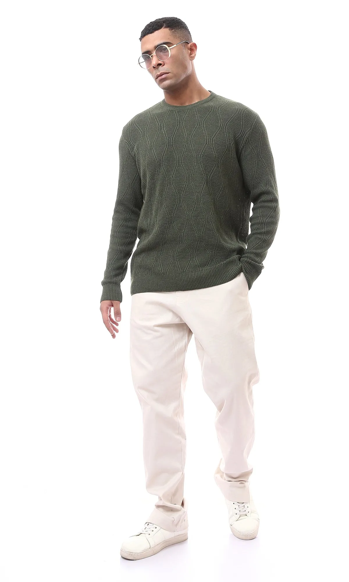 O174396 Crew Neck Slip On Dark Olive Lightweight Pullover