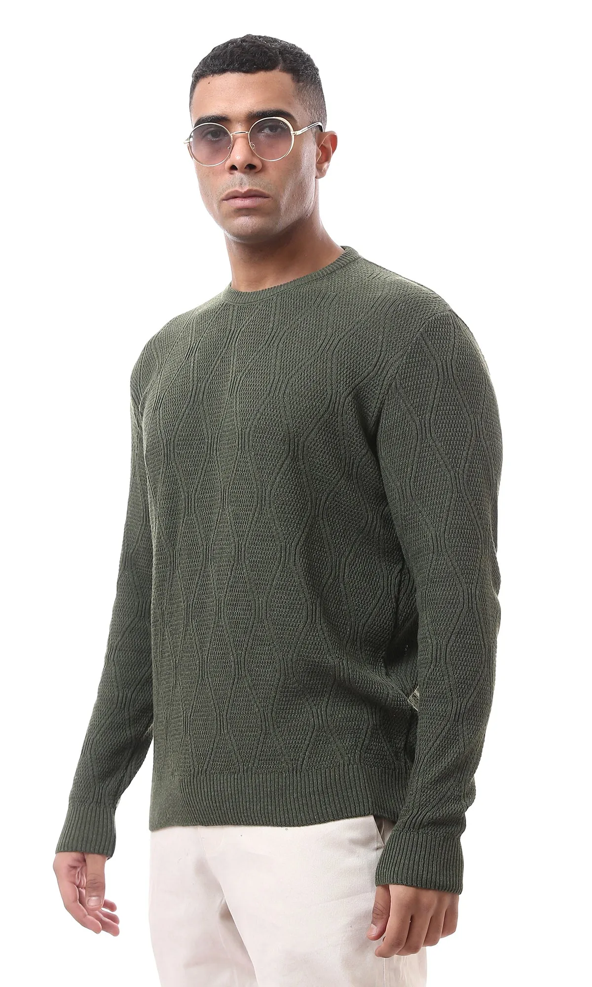 O174396 Crew Neck Slip On Dark Olive Lightweight Pullover