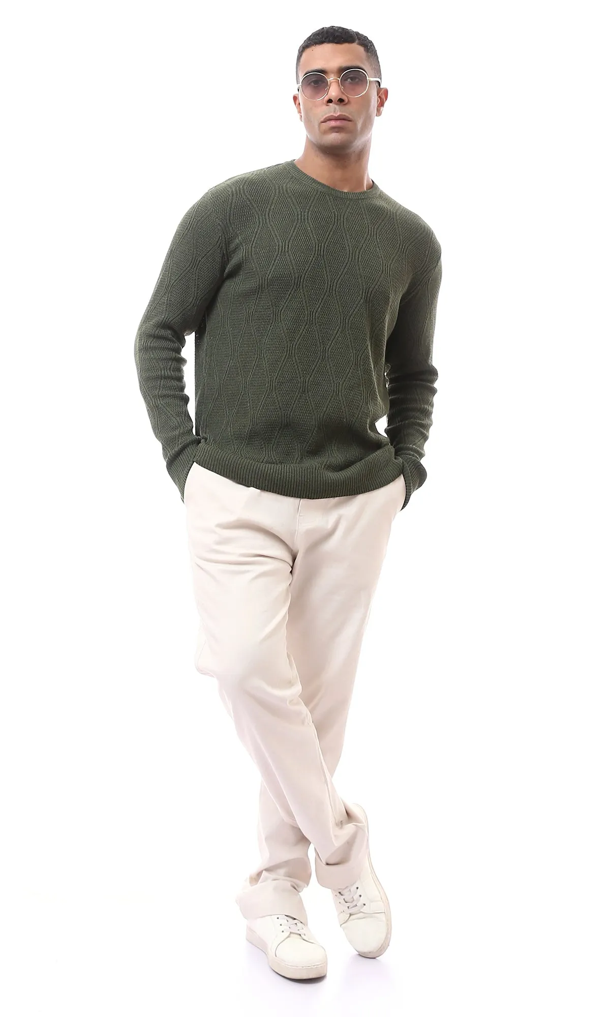 O174396 Crew Neck Slip On Dark Olive Lightweight Pullover