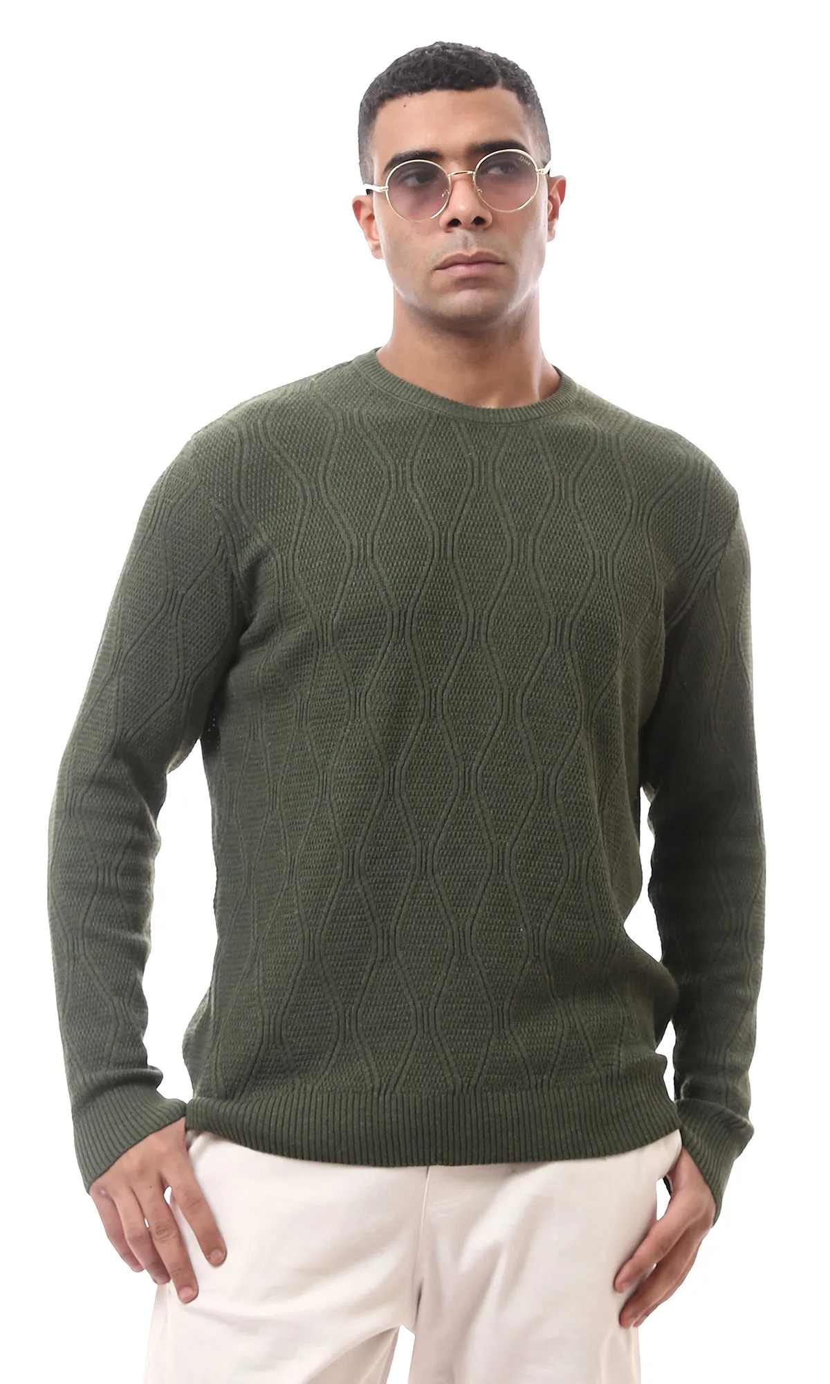 O174396 Crew Neck Slip On Dark Olive Lightweight Pullover