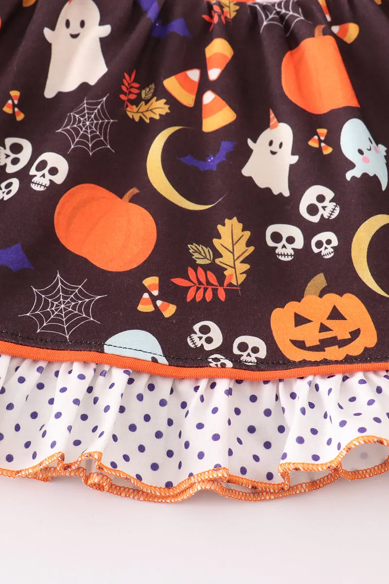 Orange halloween ruffle baby set