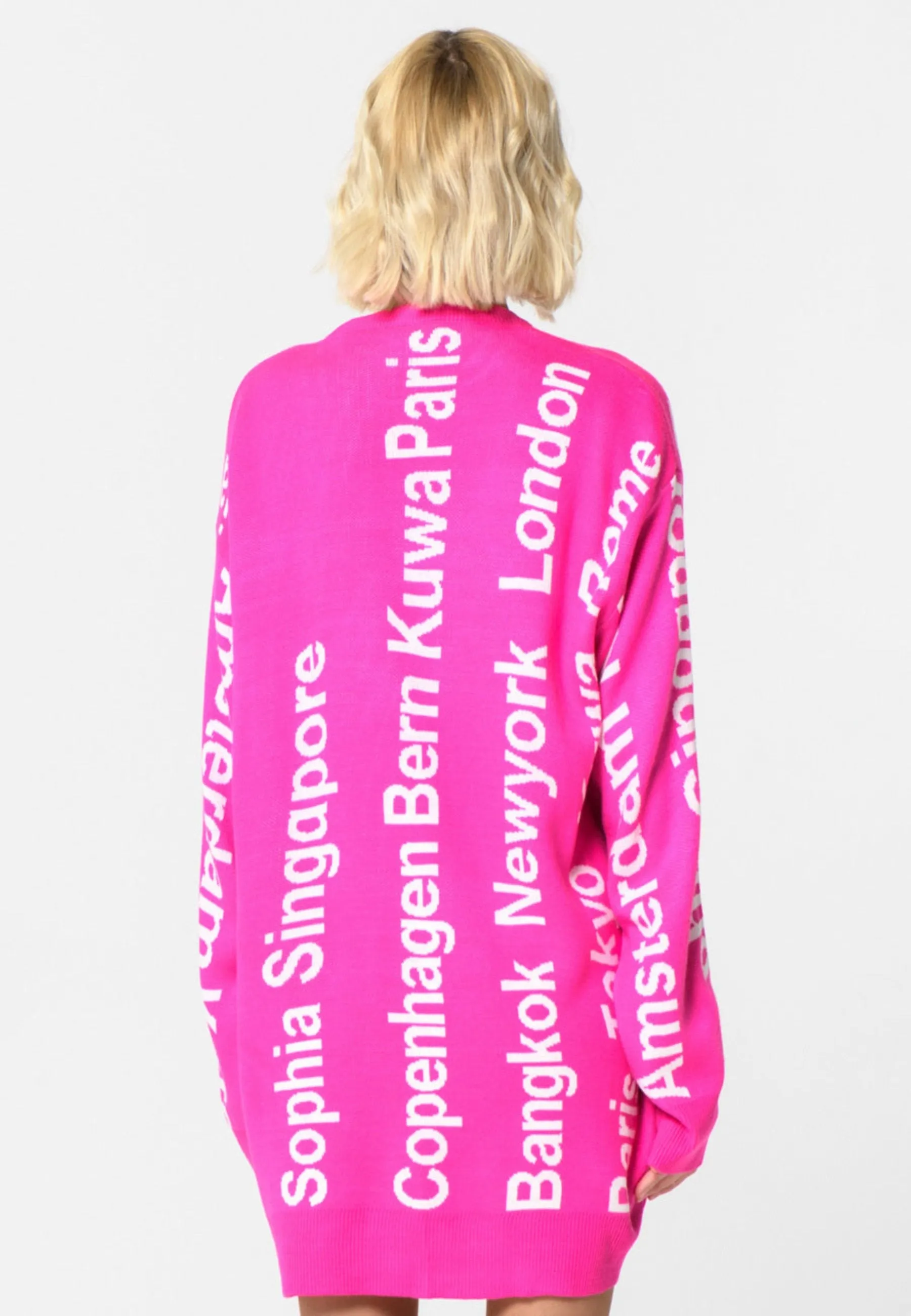 Oversized City Print Knit Sweater - Pink