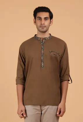 Peanut Brown Ajrakh Handcrafted Cotton Shirt