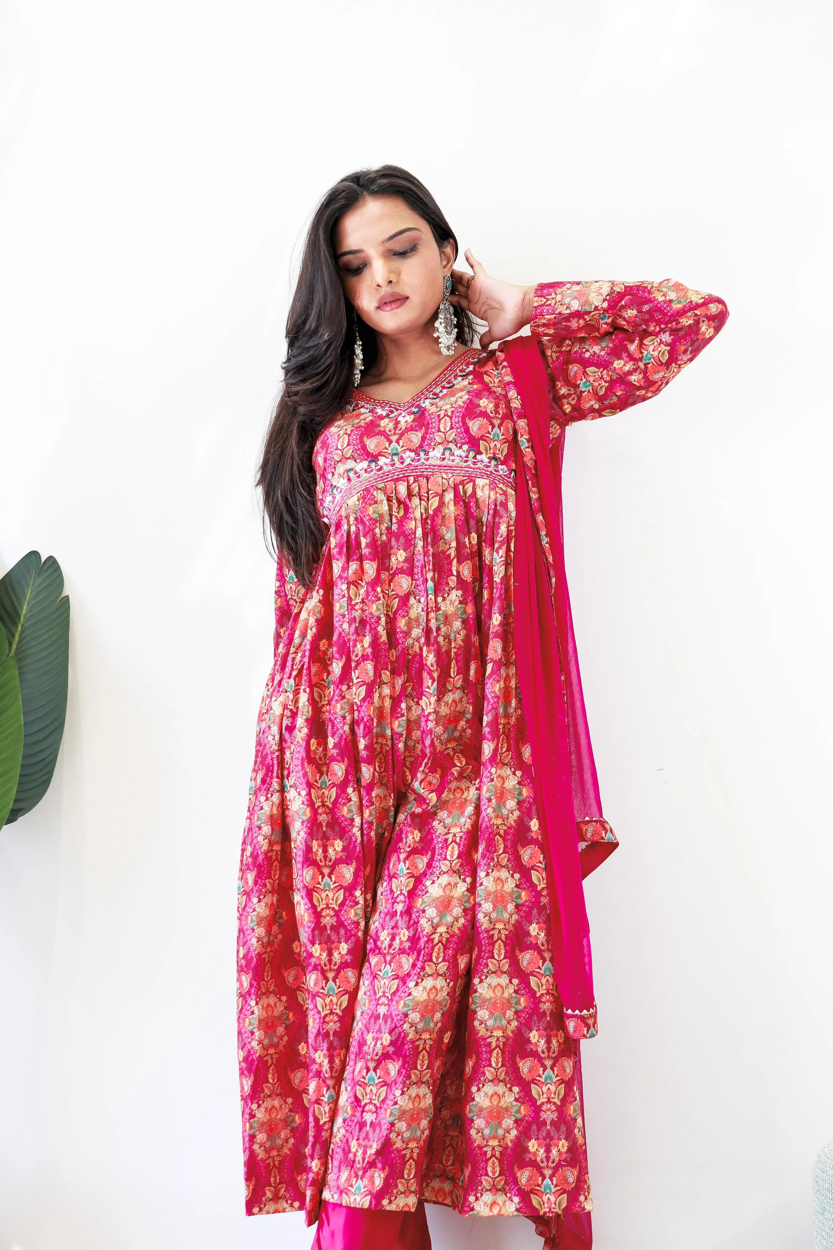 Pink Rakhi Special Party Wear Alia Cut Anarkali Dress with Dupatta and Pant