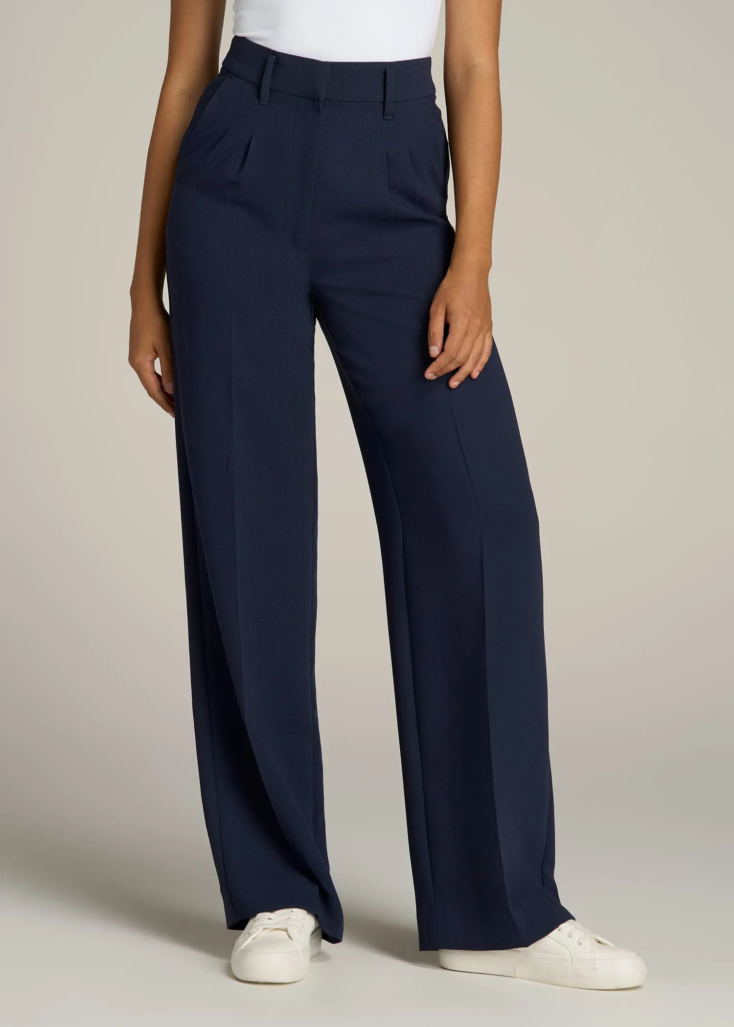 Pleated WIDE Leg Dress Pants for Tall Women in Navy