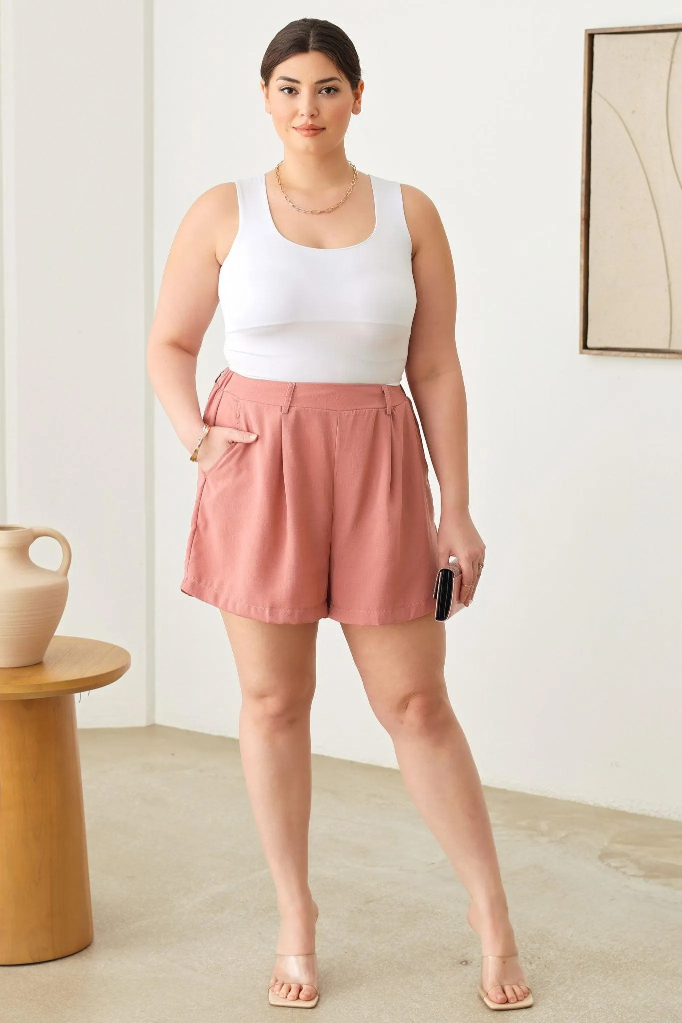 Plus Size Classic Elegant Solid High Waist Shorts