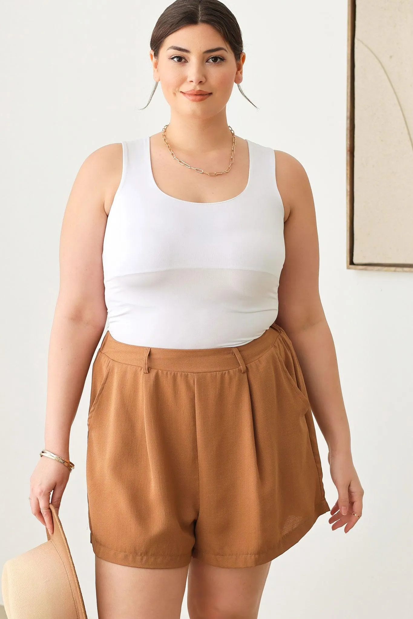 Plus Size Classic Elegant Solid High Waist Shorts