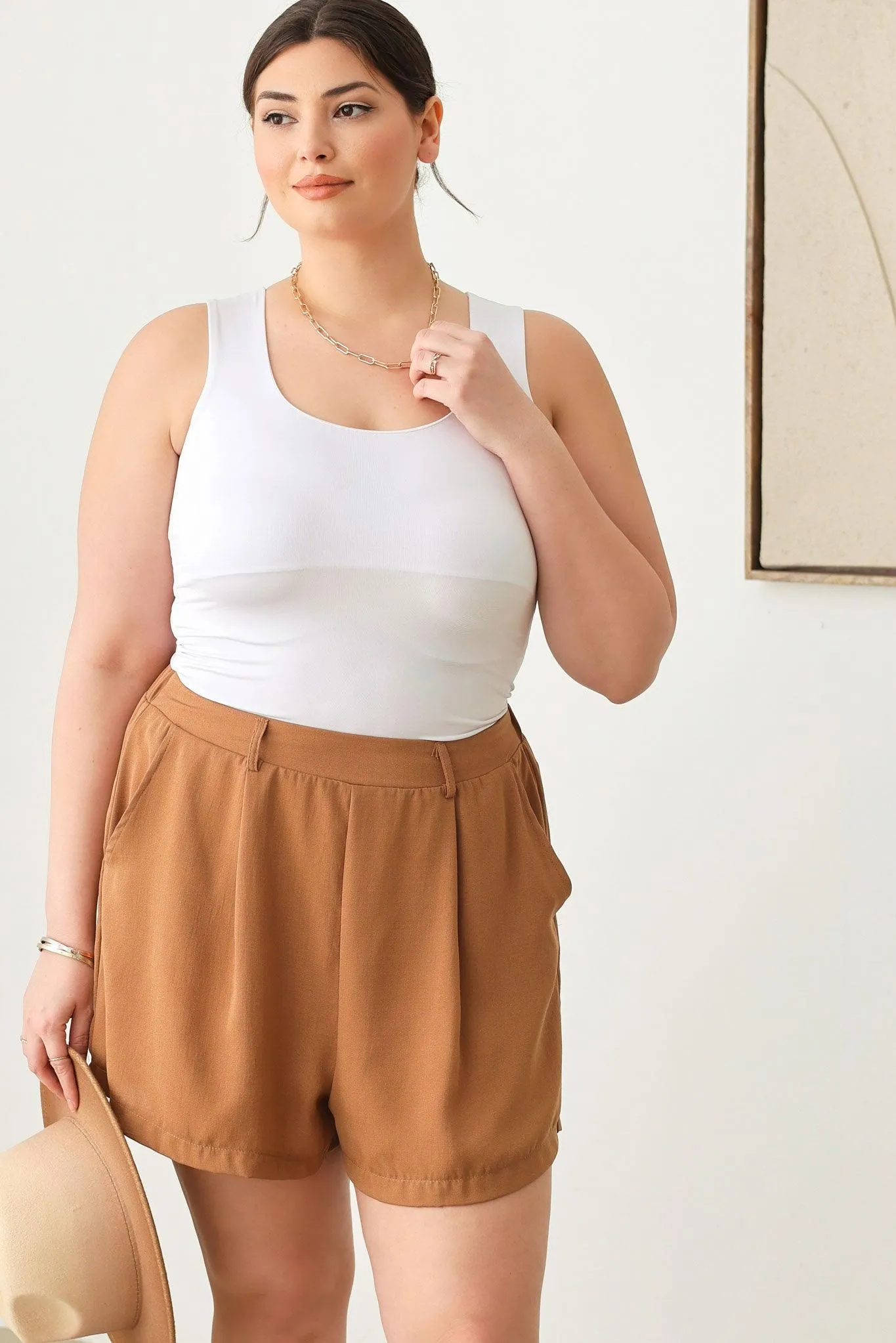 Plus Size Classic Elegant Solid High Waist Shorts