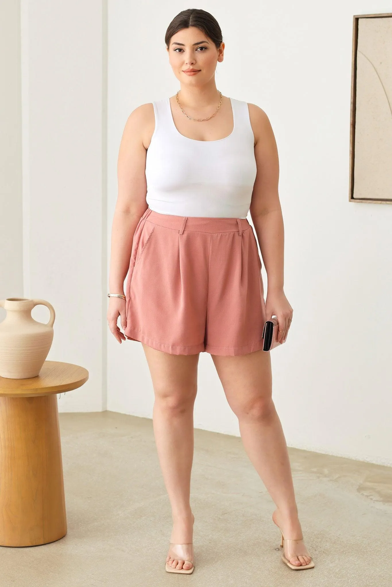 Plus Size Classic Elegant Solid High Waist Shorts