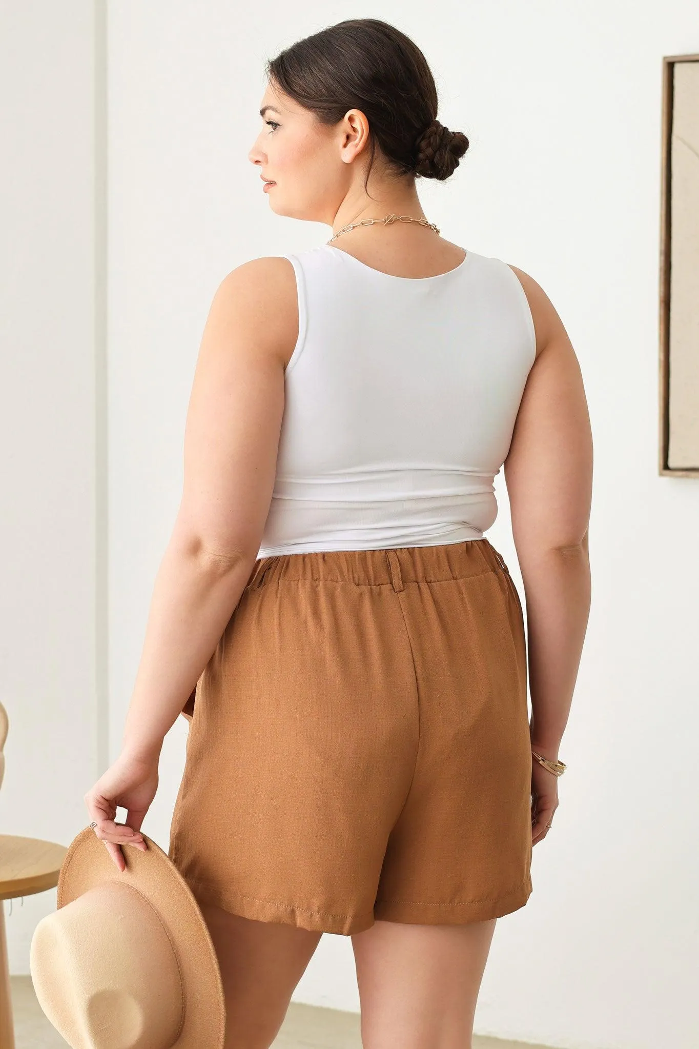 Plus Size Classic Elegant Solid High Waist Shorts