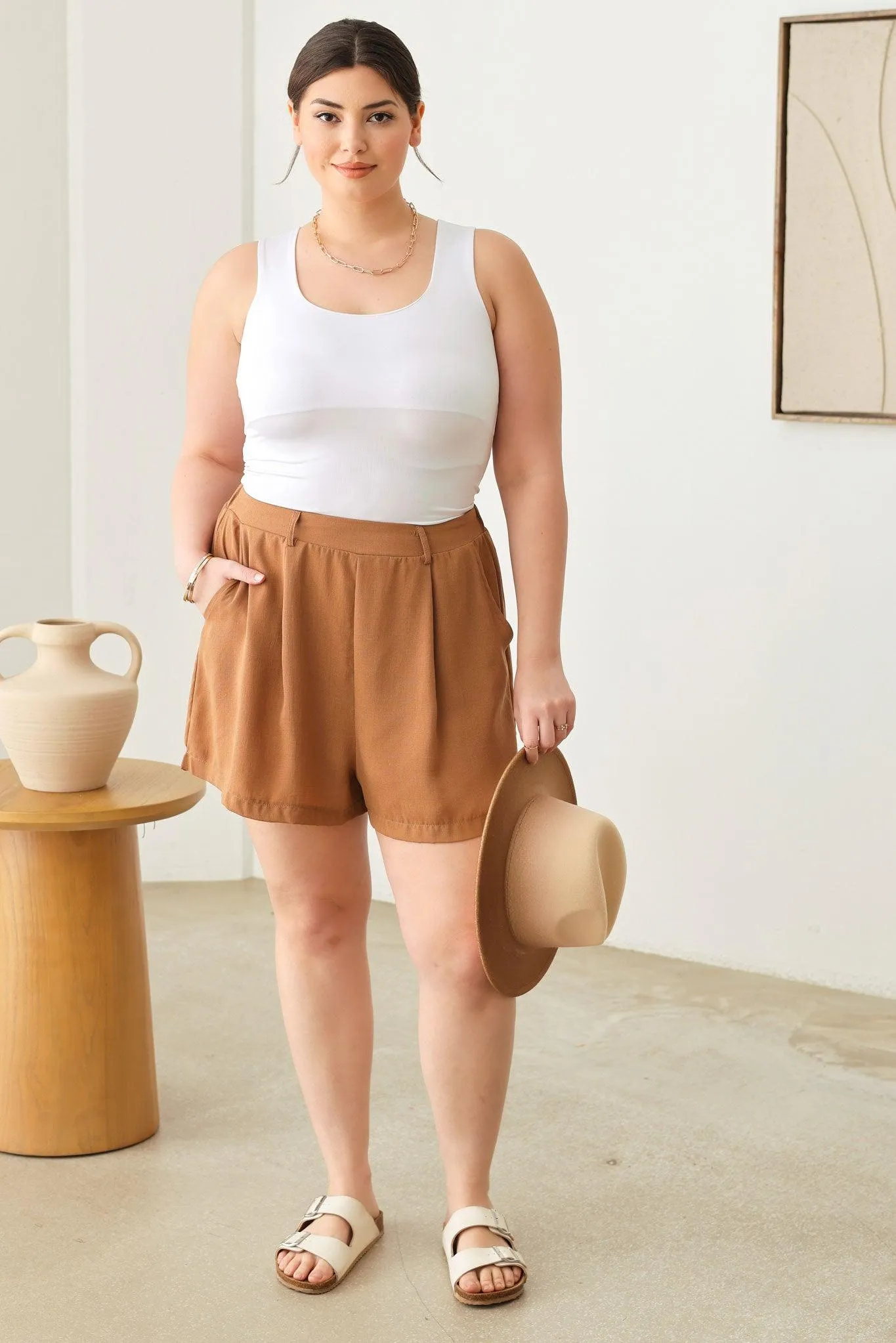 Plus Size Classic Elegant Solid High Waist Shorts