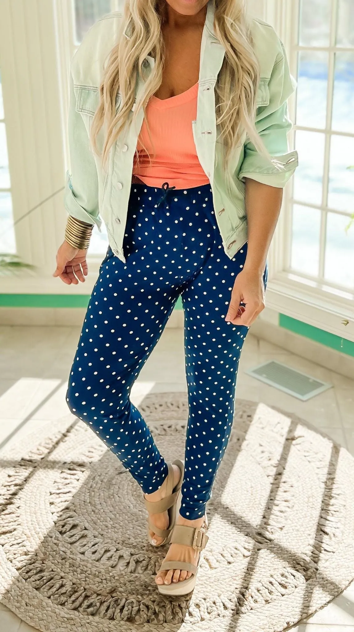 POLKA DOT PRINT JOGGER PANTS BUTTERY SOFT - Final Sale