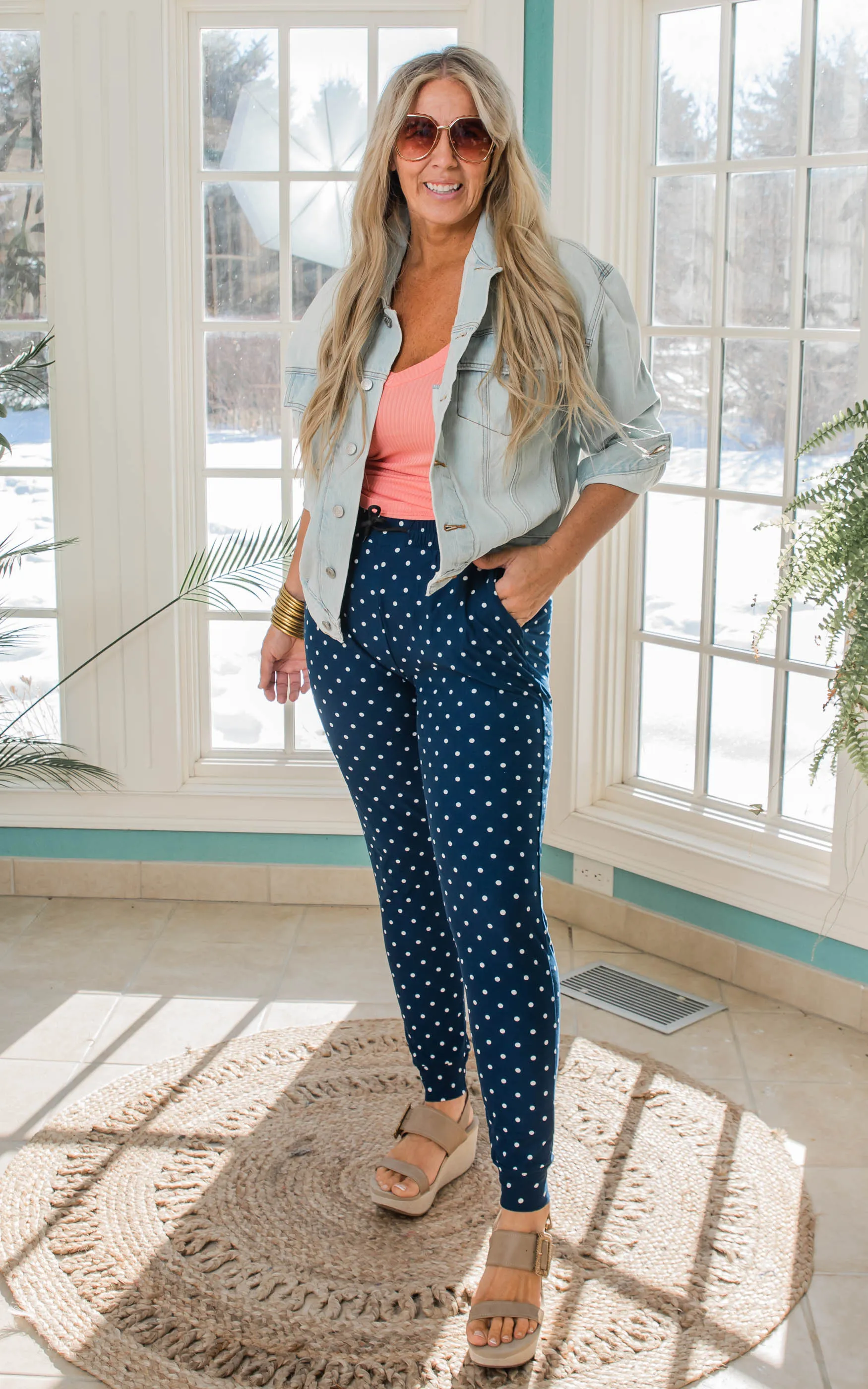 POLKA DOT PRINT JOGGER PANTS BUTTERY SOFT - Final Sale