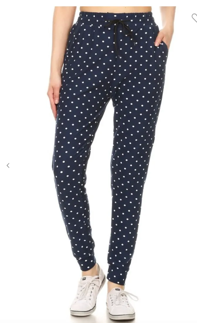 POLKA DOT PRINT JOGGER PANTS BUTTERY SOFT - Final Sale