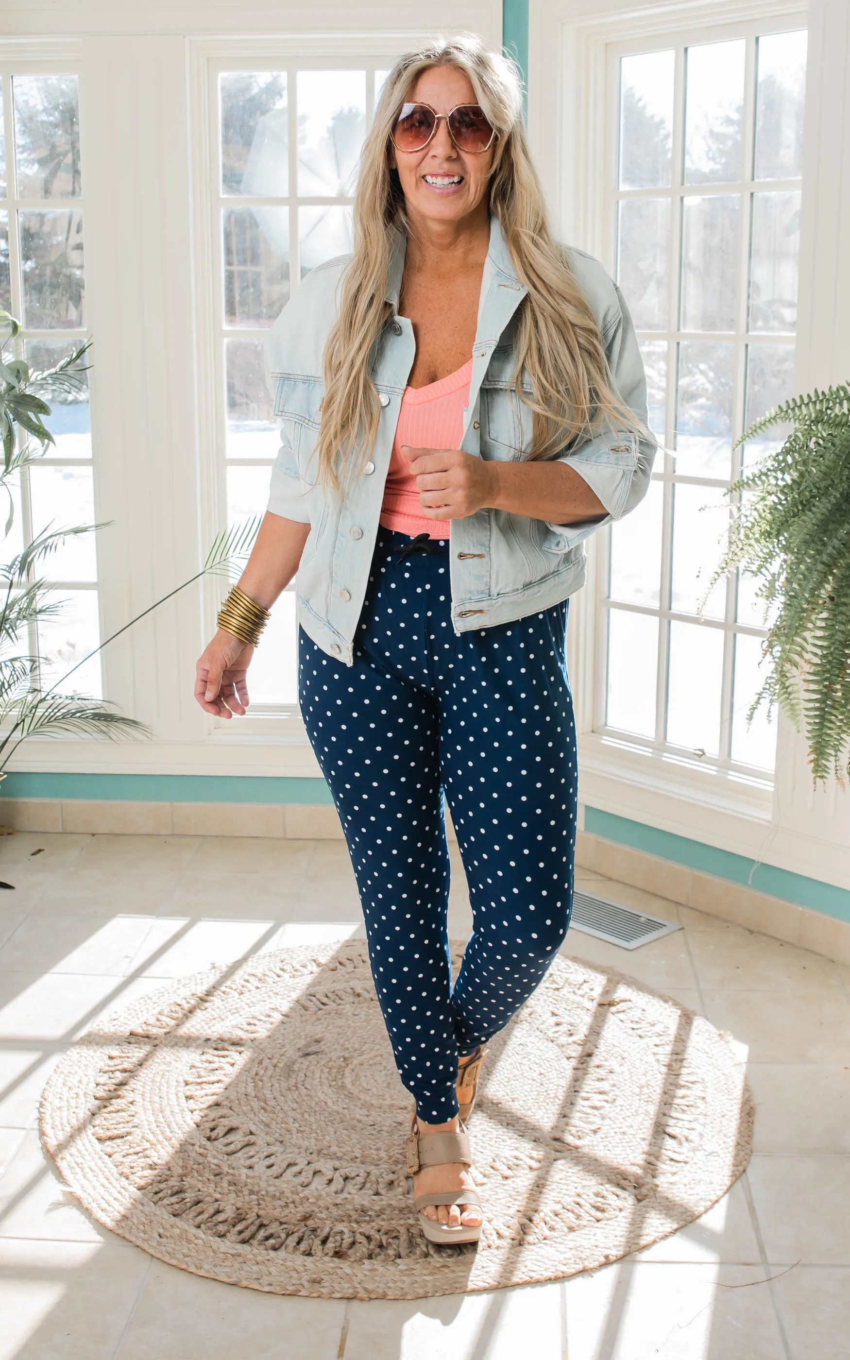 POLKA DOT PRINT JOGGER PANTS BUTTERY SOFT - Final Sale