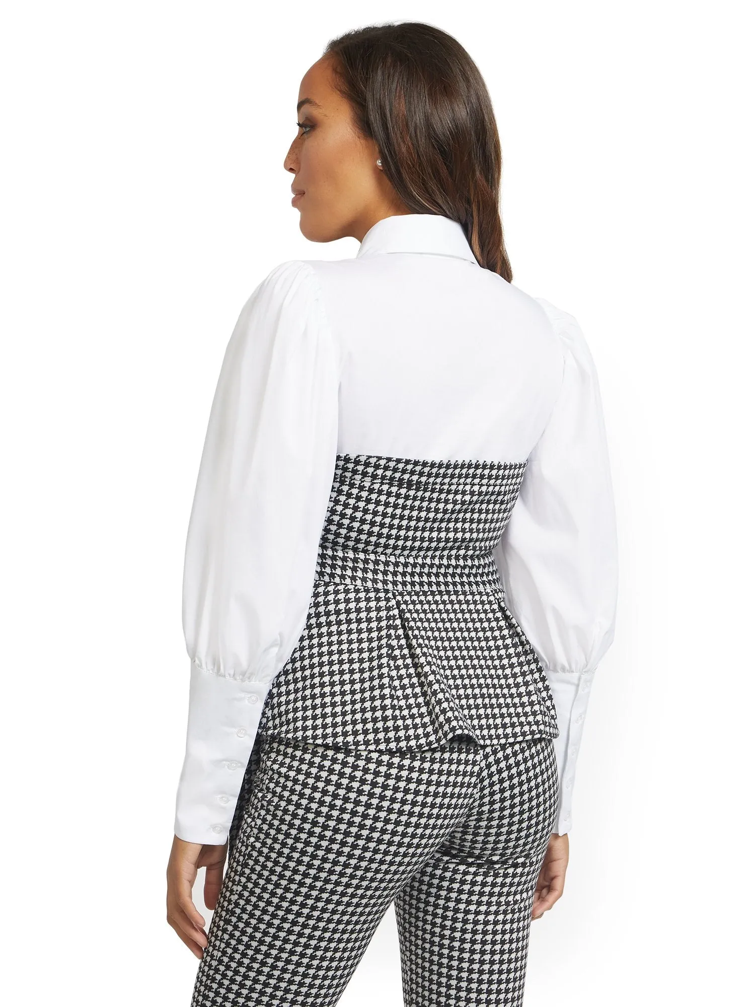 Poplin Houndstooth Twofer Top