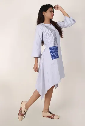 Powder Blue Cotton Slub Asymmetrical Dress