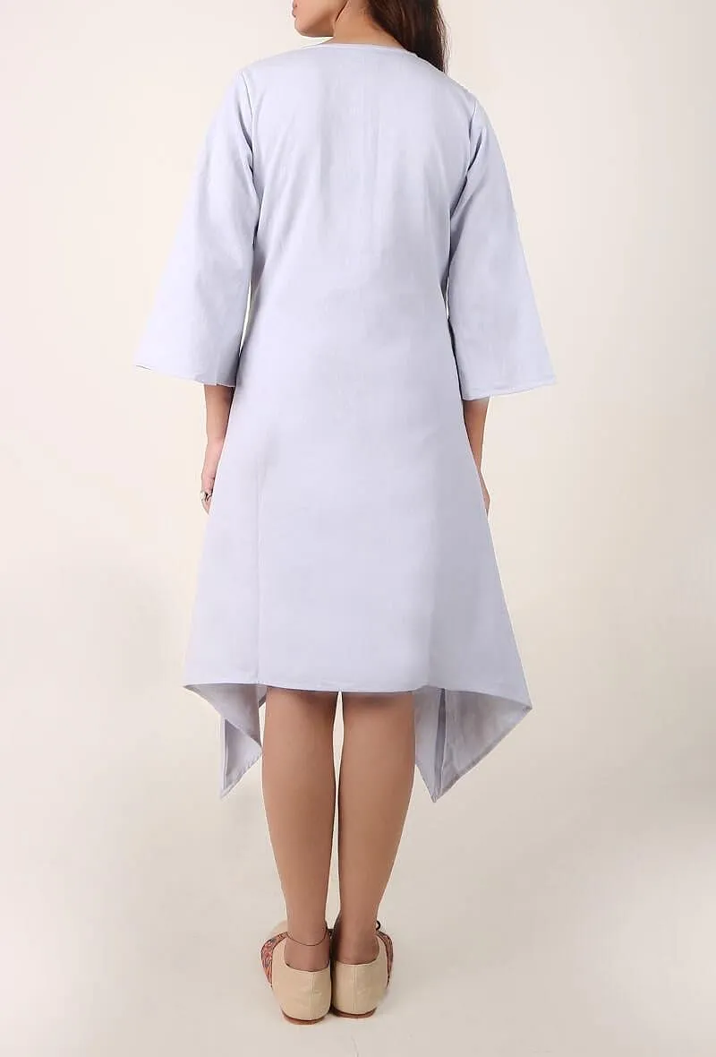 Powder Blue Cotton Slub Asymmetrical Dress