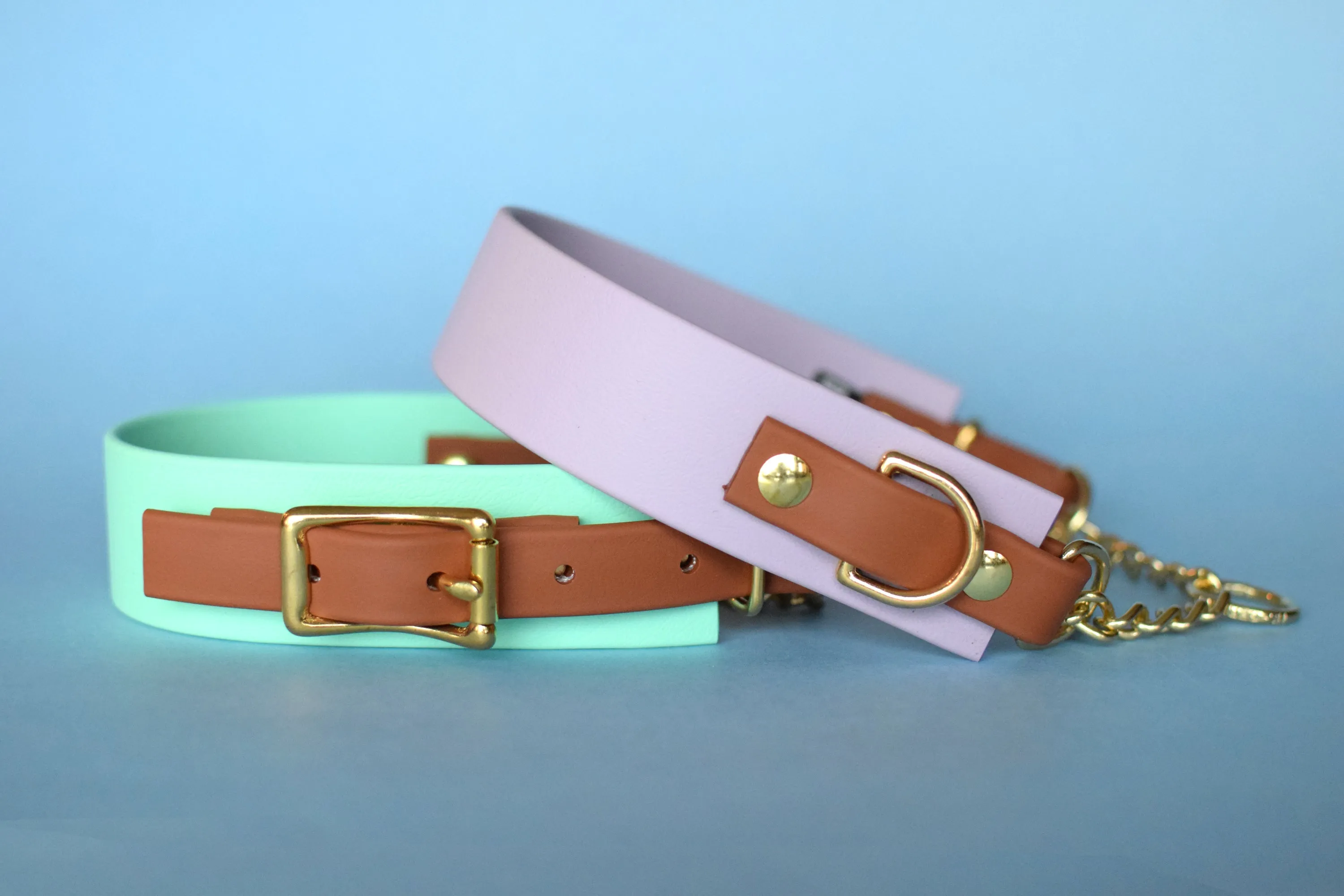 PREMADE COLLECTION - Seafoam & Tan Biothane Martingale Dog Collar