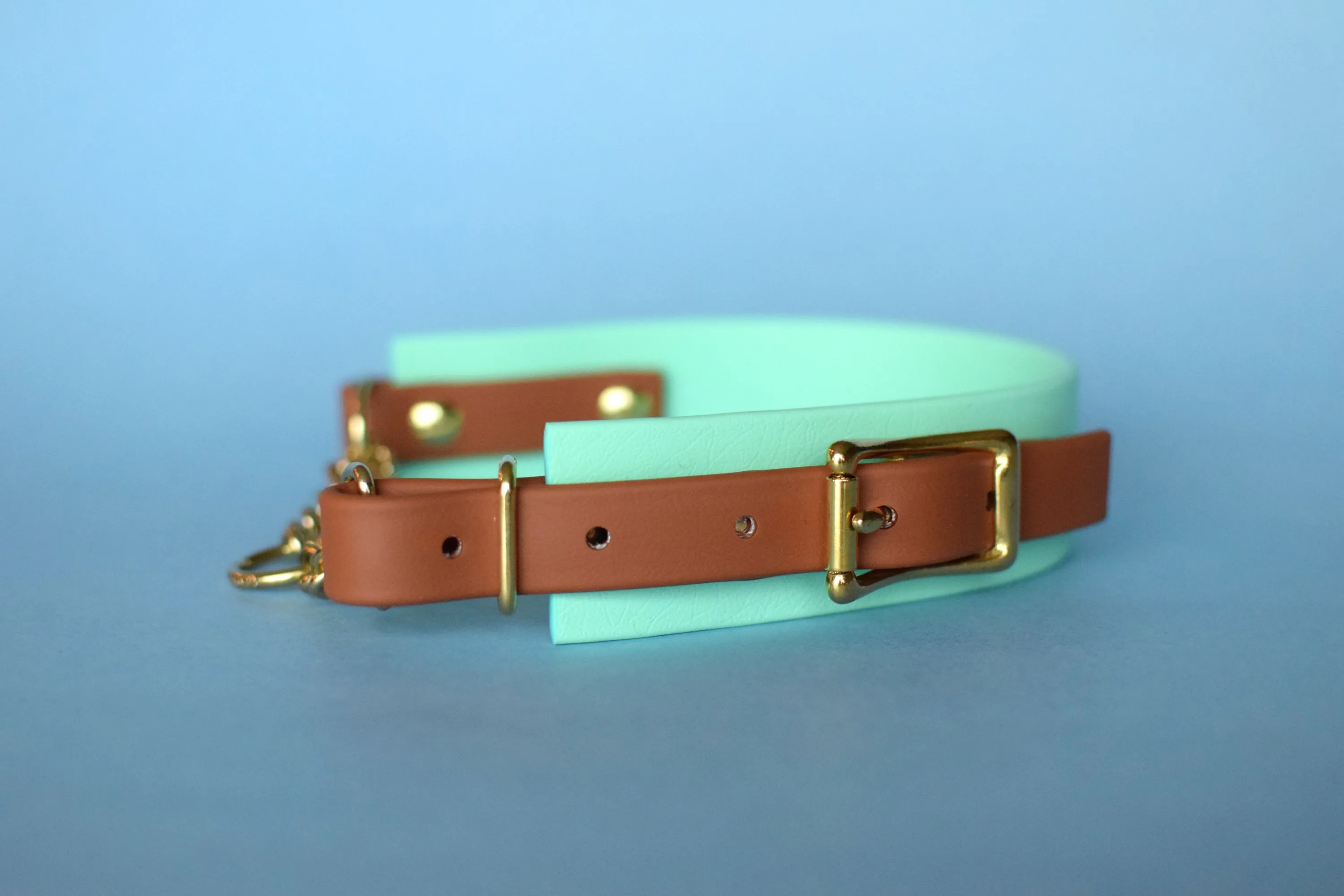 PREMADE COLLECTION - Seafoam & Tan Biothane Martingale Dog Collar