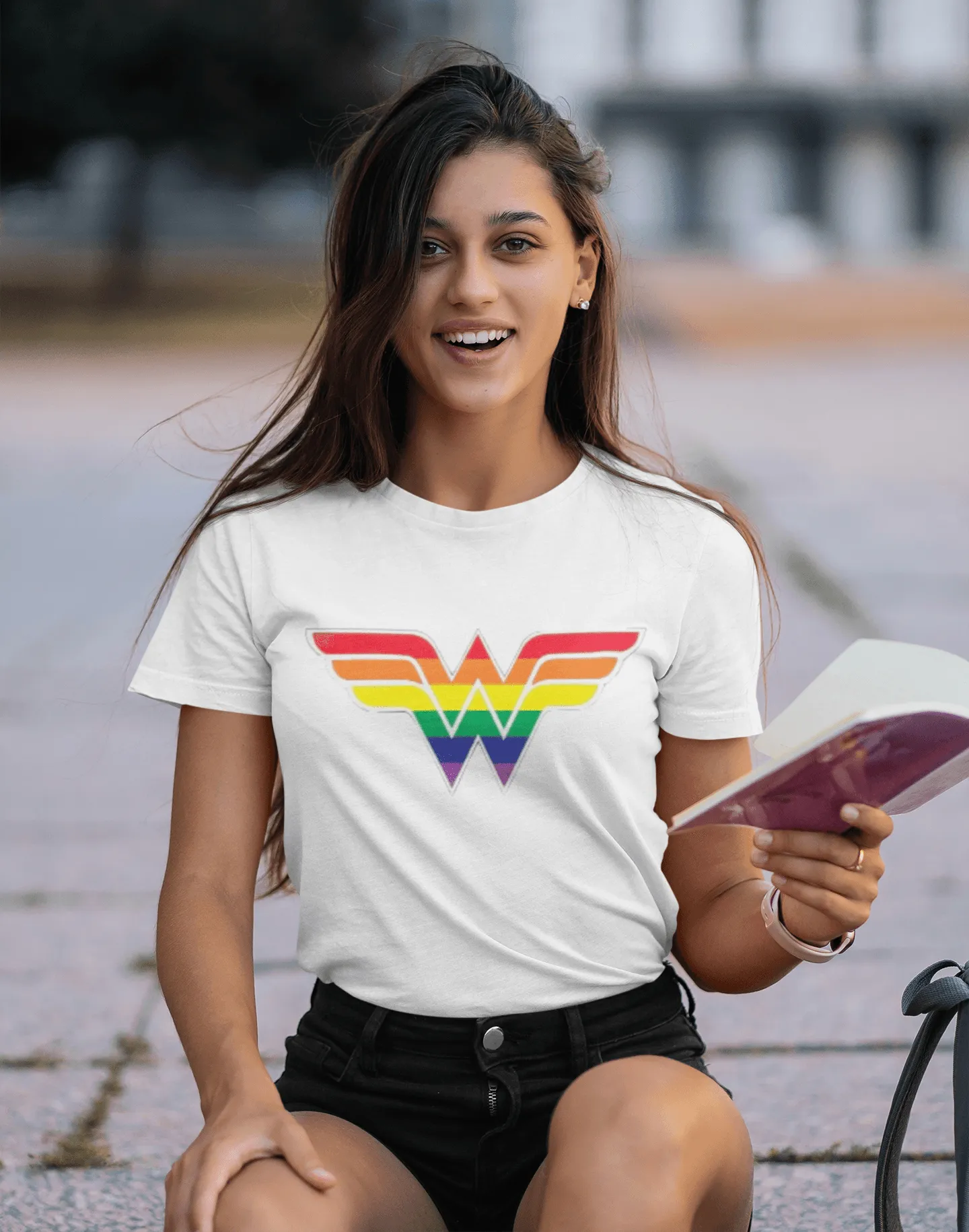 Pride T-shirt Super Hero Logo In Pride Colors 100% Cotton Short Sleeve Crew Neck Top