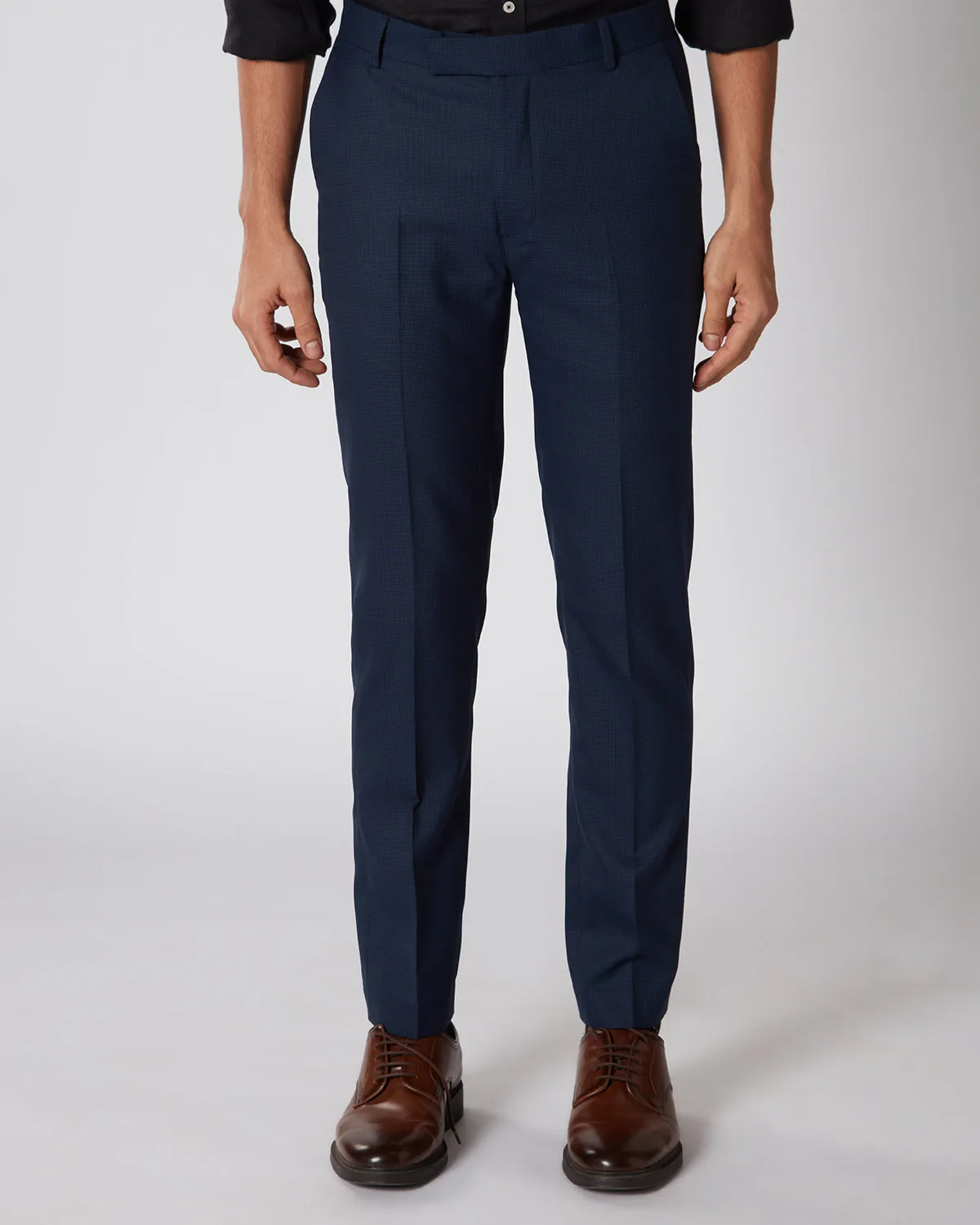 Prime Blended Wool Houndstooth Dress Pants - Navy