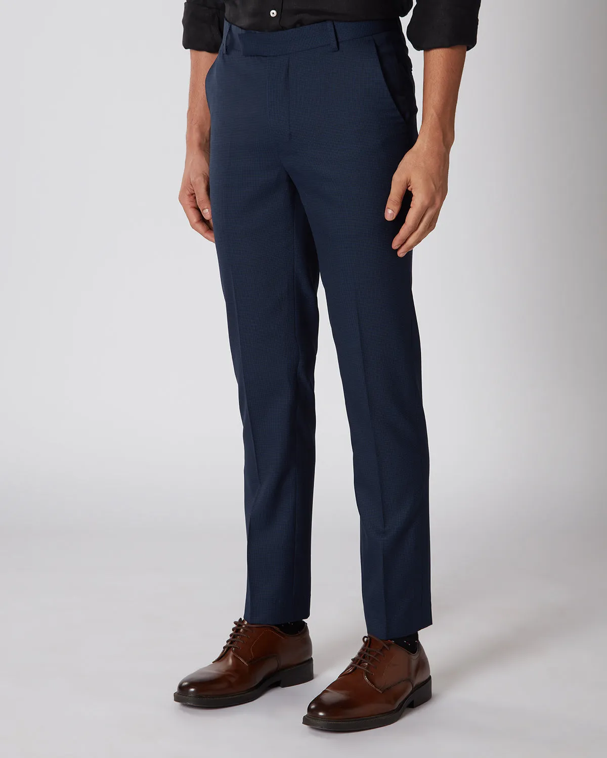 Prime Blended Wool Houndstooth Dress Pants - Navy