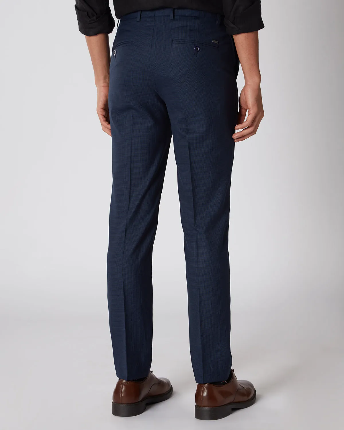 Prime Blended Wool Houndstooth Dress Pants - Navy