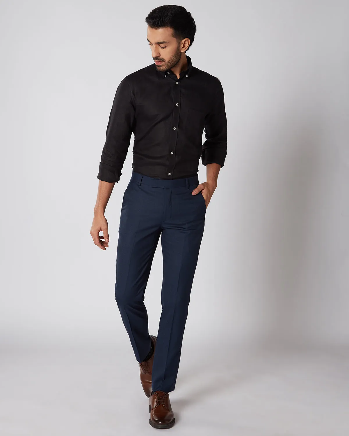 Prime Blended Wool Houndstooth Dress Pants - Navy