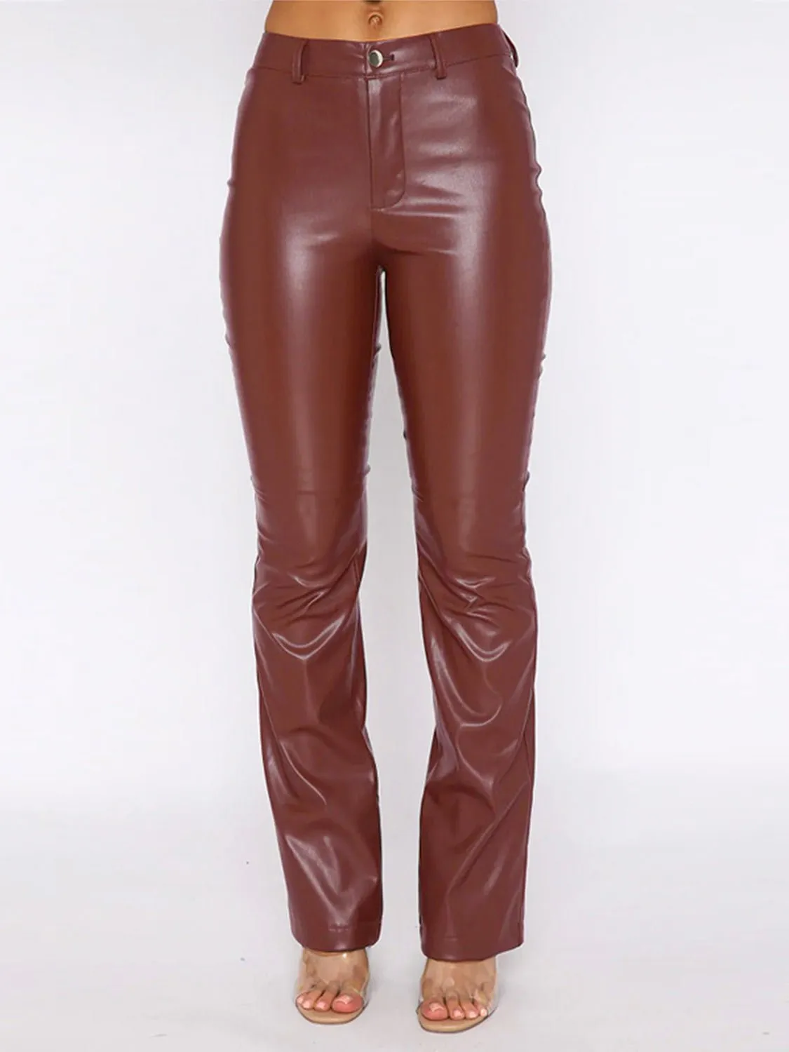 PU Leather High Waist Straight Pants